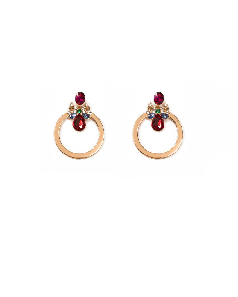 Multi Colour Gold Tone Circle Stone Earrings