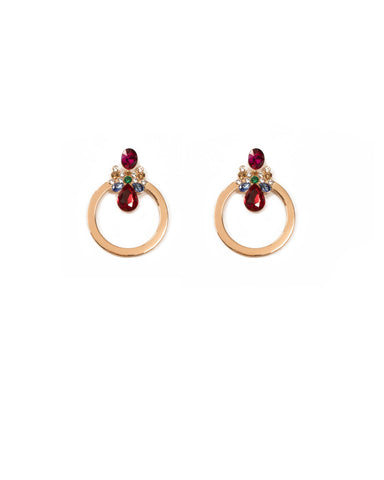 Multi Colour Gold Tone Circle Stone Earrings