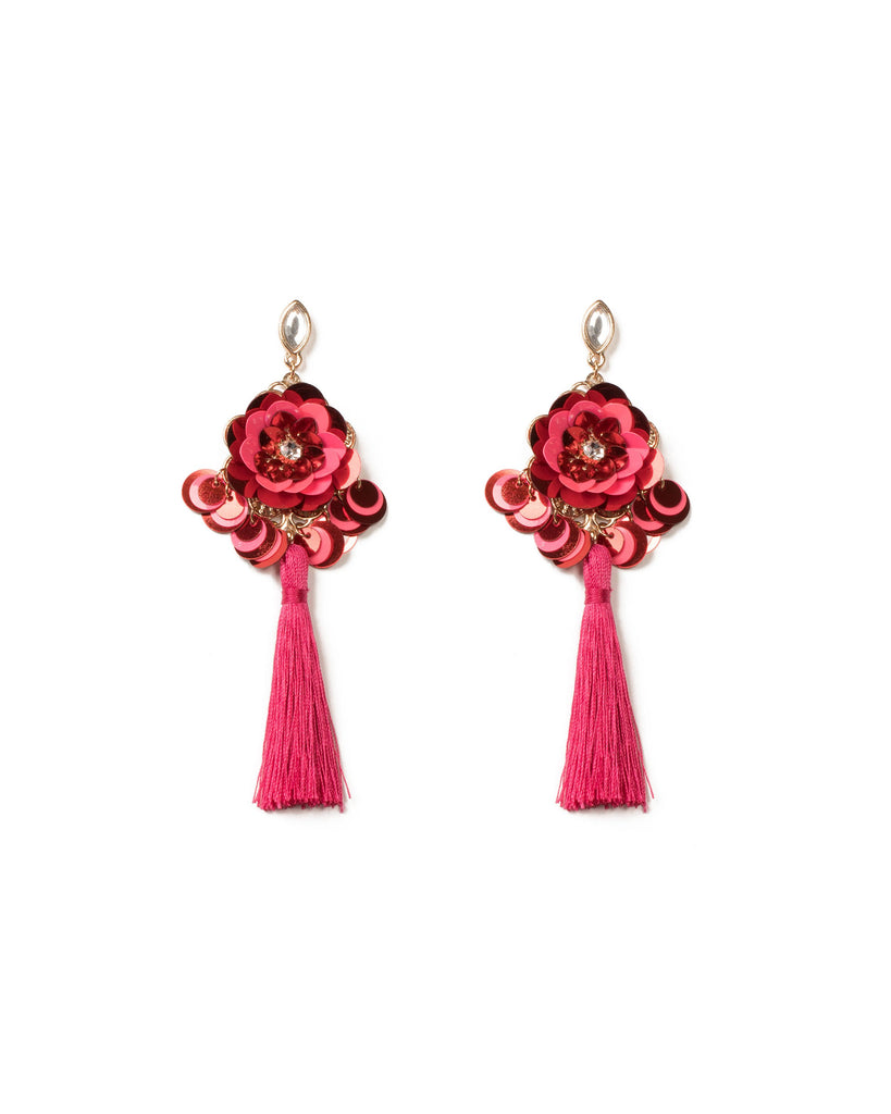 Pink Gold Tone Sequin Floral Statement Earrings
