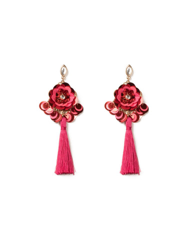 Pink Gold Tone Sequin Floral Statement Earrings
