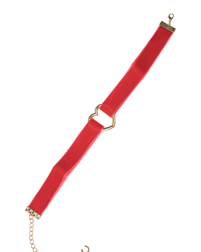 Red Gold Tone Heart Choker Necklace
