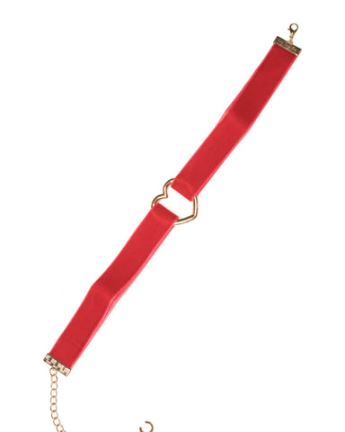 Red Gold Tone Heart Choker Necklace