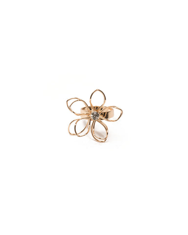 Crystal Gold Tone Metal Flower Cocktail Ring - Small
