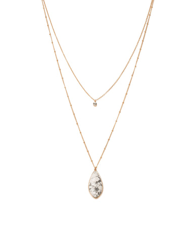 White Gold Tone Large Stone Pendant Necklace