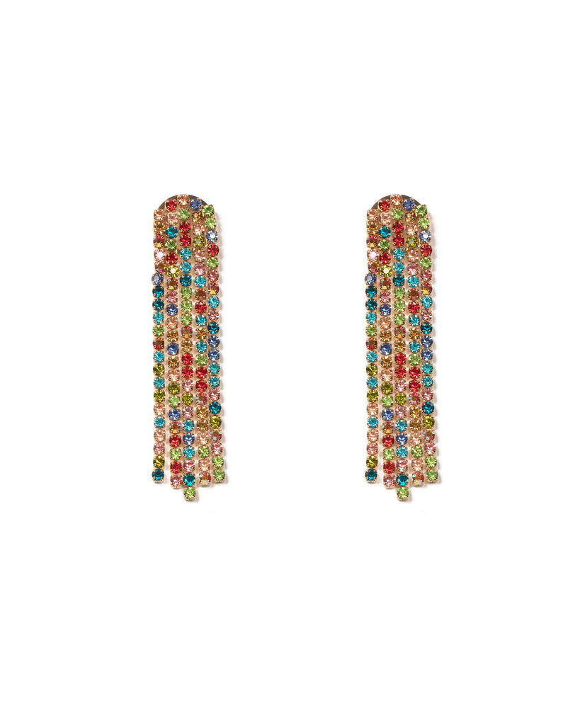 Multi Colour Gold Tone Diamante Chain Statement Drop Earrings