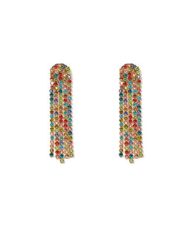 Multi Colour Gold Tone Diamante Chain Statement Drop Earrings