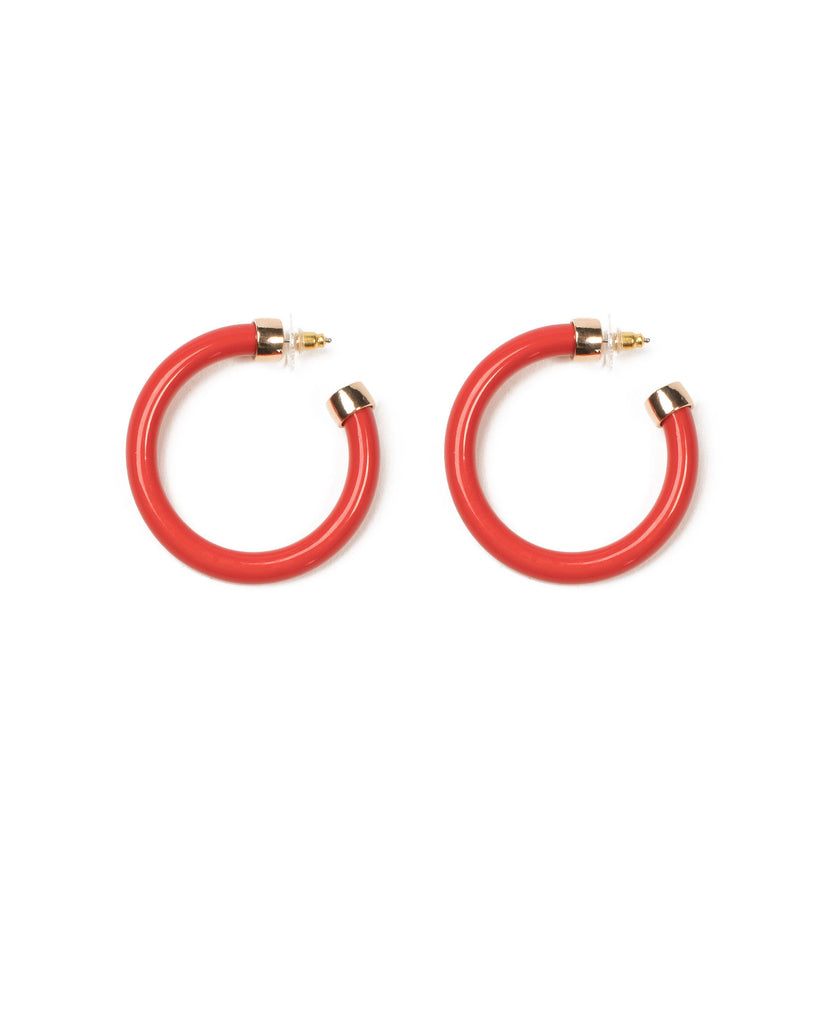 Red  Gold Tone Acrylic Hoop Earrings