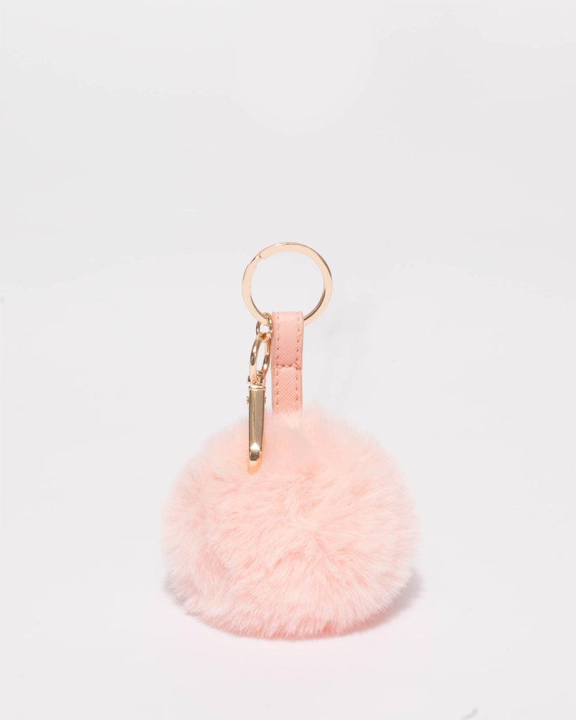 Pink Pom Pom Plain Key Ring With Gold Hardware