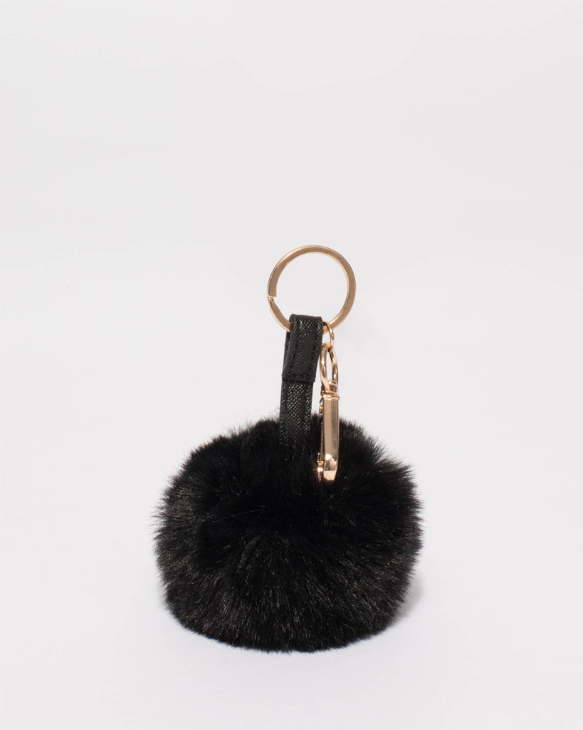 Black Pom Pom Plain Keyring With Gold Hardware