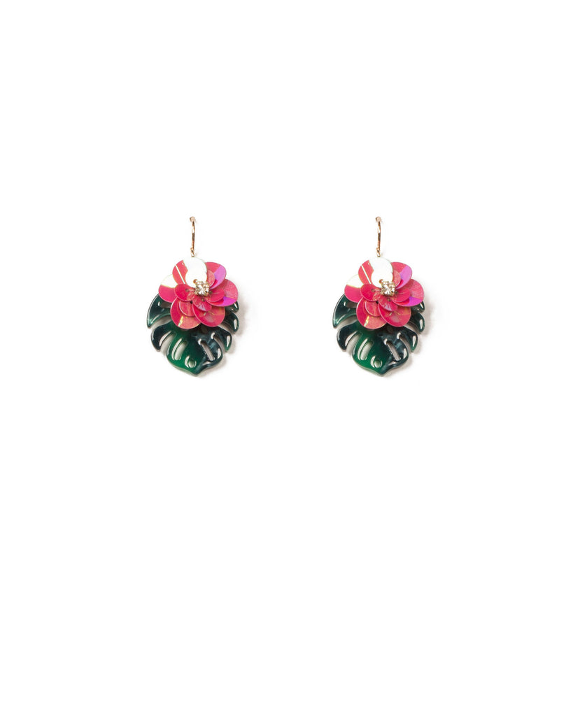 Green Gold Tone Mini Acrylic Leaf Statement Earrings