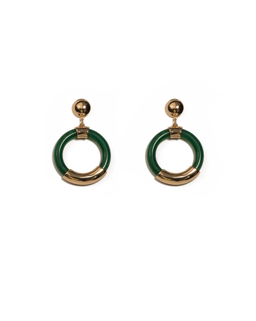 Green Gold Tone Drop Acrylic Ring Statement Earrings