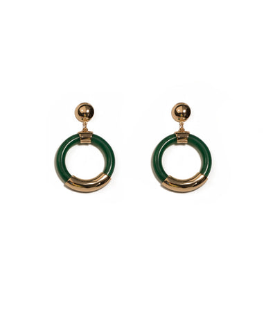 Green Gold Tone Drop Acrylic Ring Statement Earrings