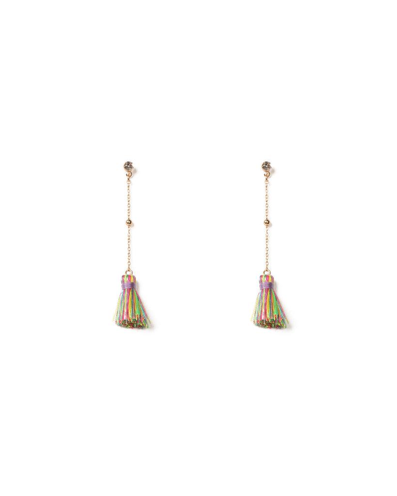 Multi Colour Gold Tone Drop Chain Tassel Earrings