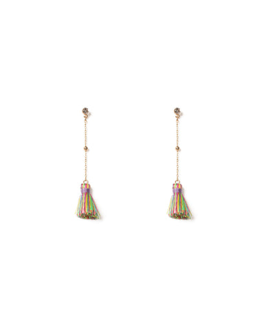 Multi Colour Gold Tone Drop Chain Tassel Earrings