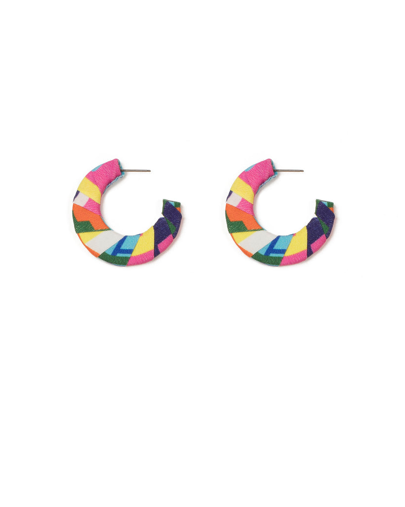Multi Colour Silver Tone Fabric Wrap Mini Hoop Earrings