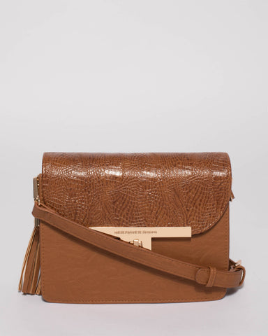 Tan Casey Tassel Saddle Crossbody Bag