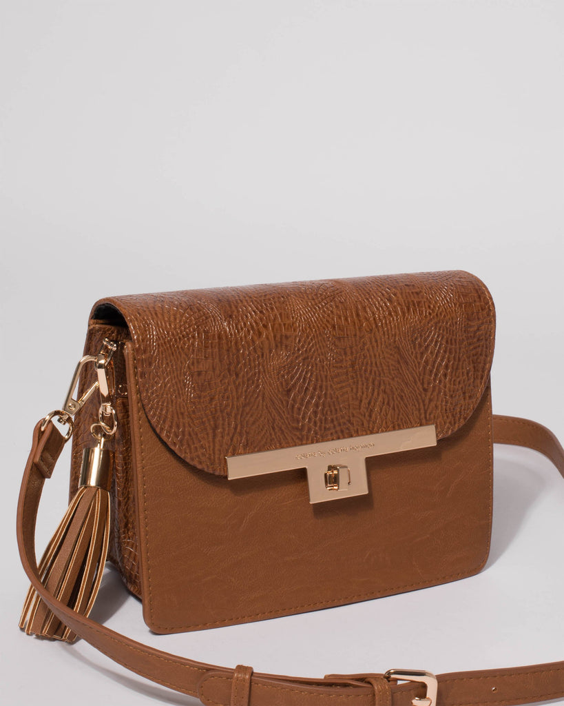Tan Casey Tassel Saddle Crossbody Bag