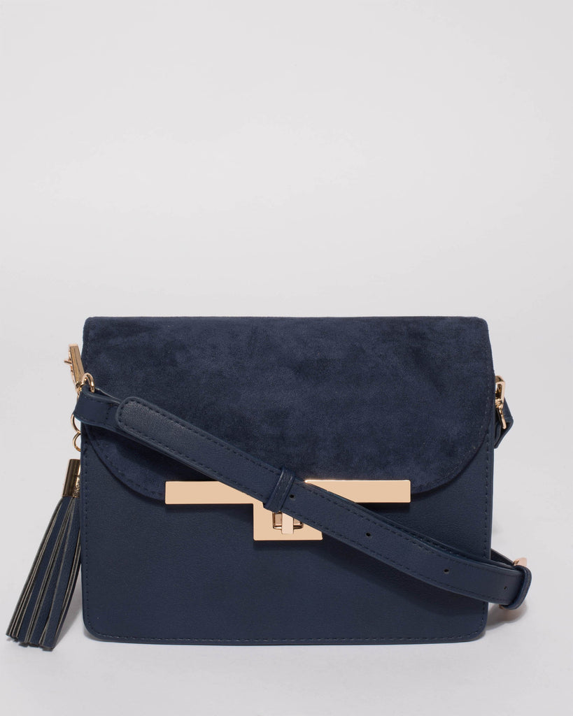 Navy Casey Tassel Saddle Crossbody Bag