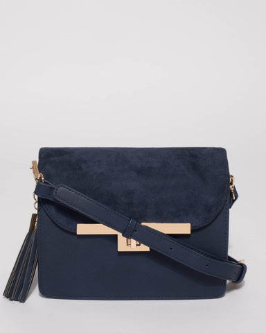 Navy Casey Tassel Saddle Crossbody Bag