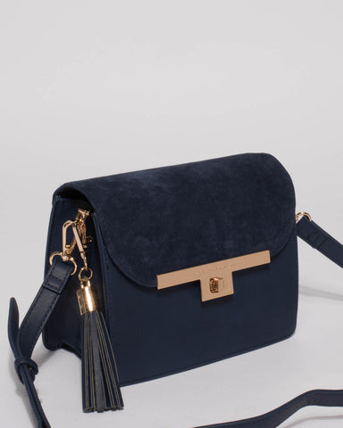 Navy Casey Tassel Saddle Crossbody Bag