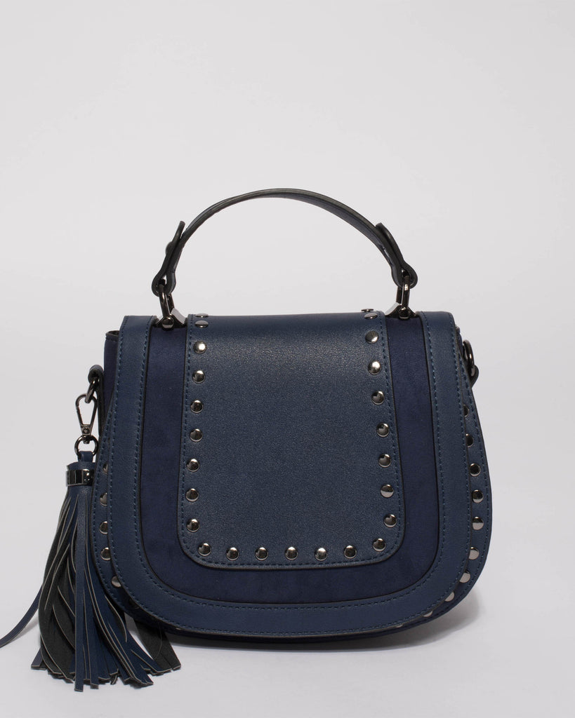 Navy Mila Stud Saddle Crossbody Bag