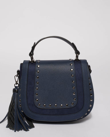 Navy Mila Stud Saddle Crossbody Bag