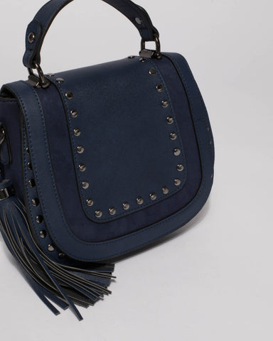 Navy Mila Stud Saddle Crossbody Bag