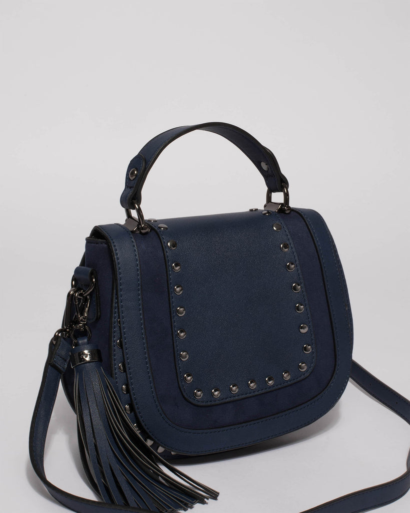 Navy Mila Stud Saddle Crossbody Bag