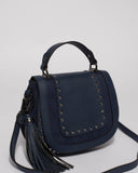 Navy Mila Stud Saddle Crossbody Bag