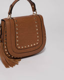 Tan Mila Stud Saddle Crossbody Bag