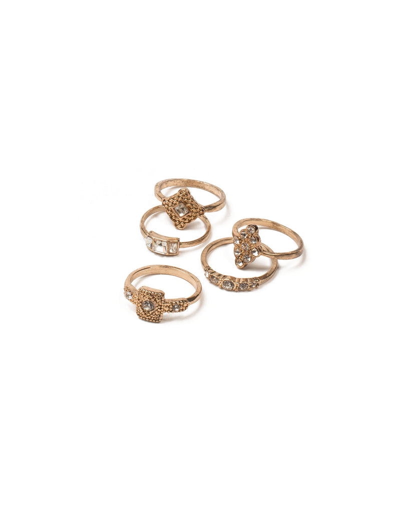 Crystal Antique Gold Tone Filigree Fine Ring Pack - Medium