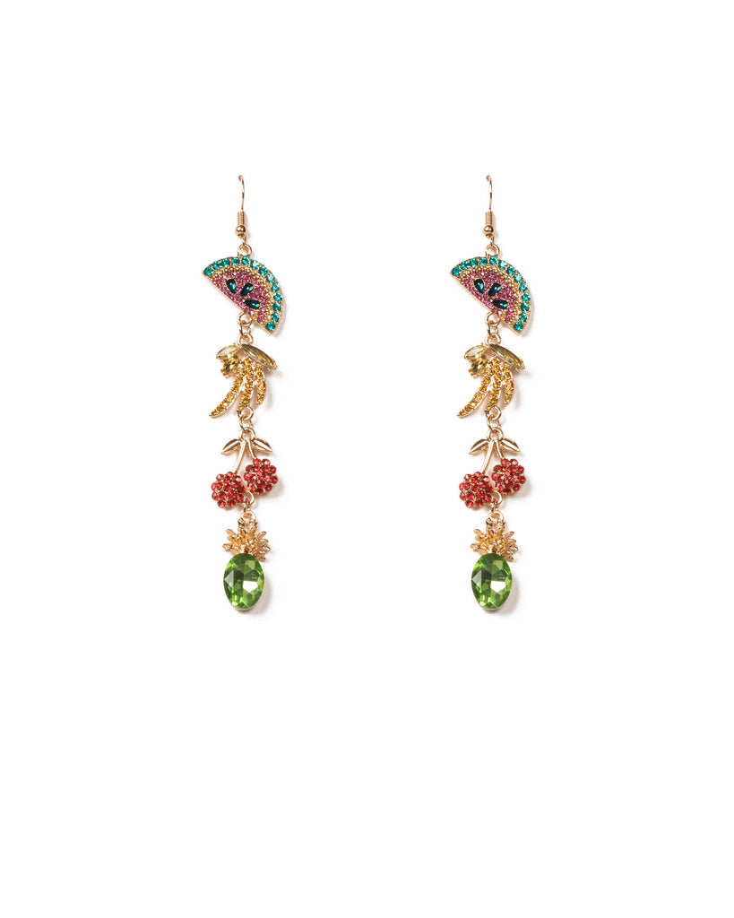 Multi Colour Gold Tone Fruity Drop Statement Earrings