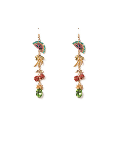 Multi Colour Gold Tone Fruity Drop Statement Earrings