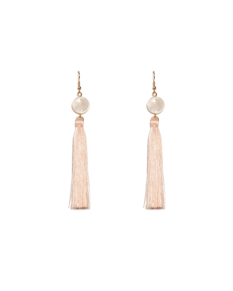 Pink Gold Tone Acrylic Circle Tassel Drop Earrings