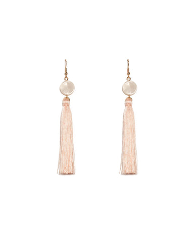 Pink Gold Tone Acrylic Circle Tassel Drop Earrings