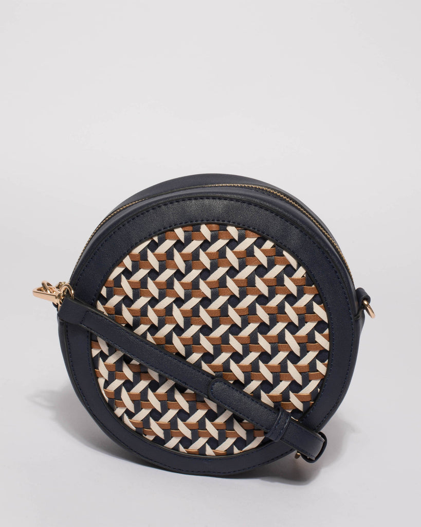 Navy Ashley Weave Round Crossbody Bag