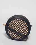 Navy Ashley Weave Round Crossbody Bag