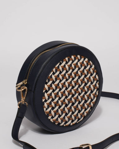 Navy Ashley Weave Round Crossbody Bag