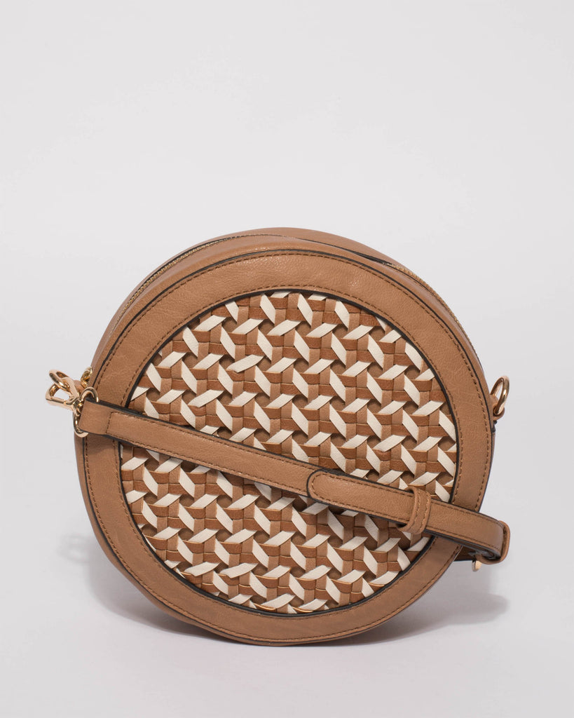 Caramel Ashley Weave Round Crossbody Bag