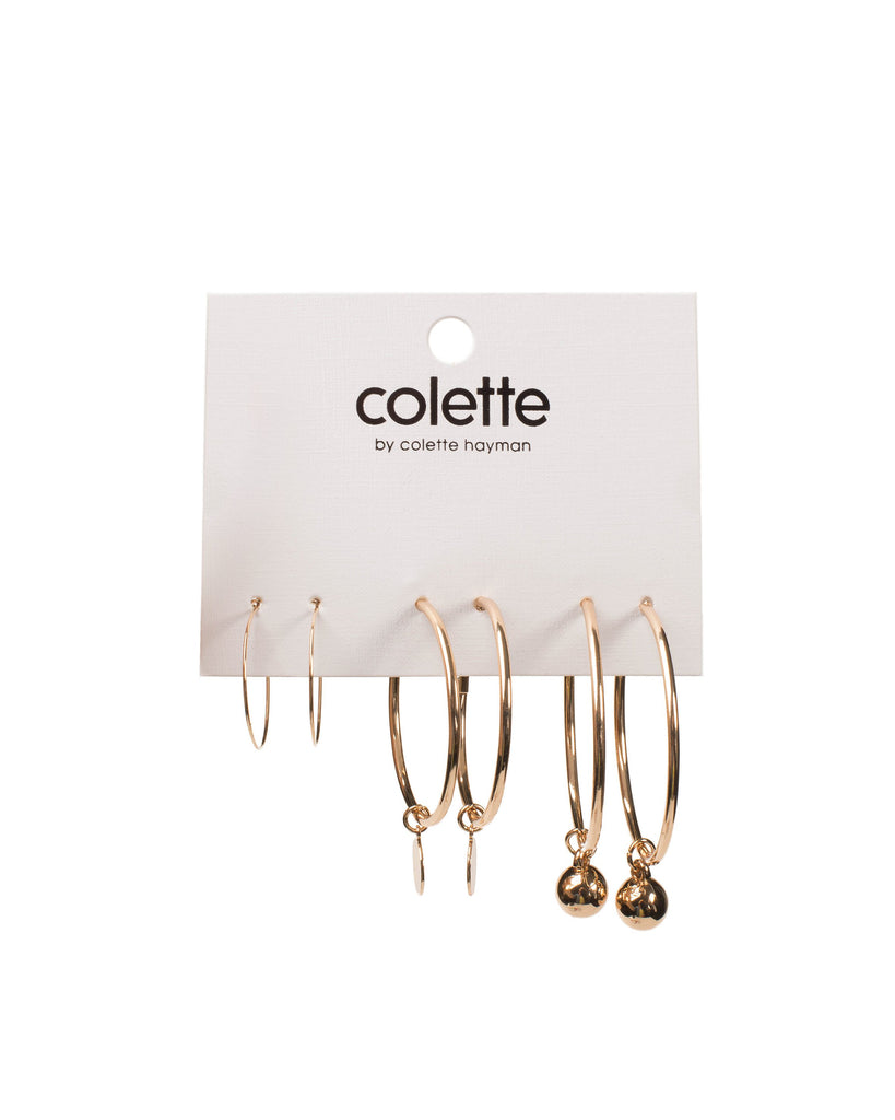 Gold Tone Drop Charm Hoop Earrings Pack