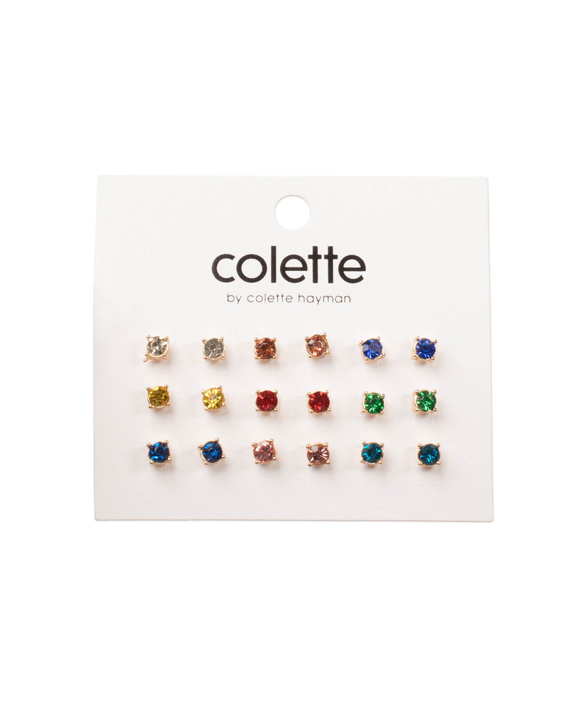 Multi Colour Gold Tone Stone Stud Earrings Pack