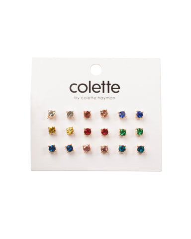 Multi Colour Gold Tone Stone Stud Earrings Pack