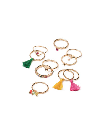 Multi Colour Gold Tone Fun Ring Pack - Small
