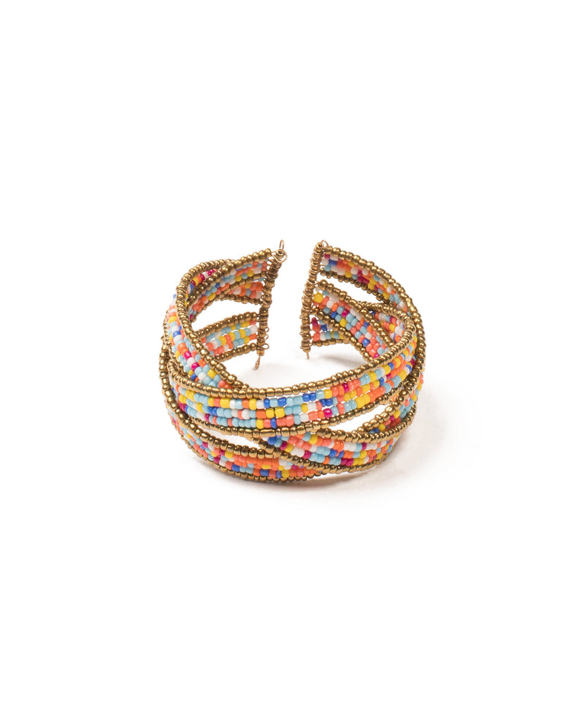 Multi Colour Gold Tone Beaded Cuff Wristwear