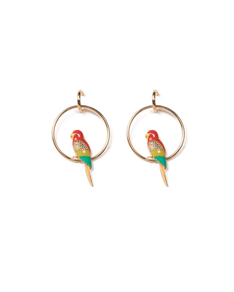 Multi Colour Gold Tone Parrot Hoop Drop Earrings