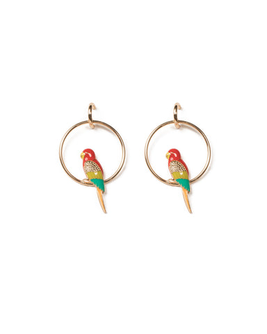 Multi Colour Gold Tone Parrot Hoop Drop Earrings