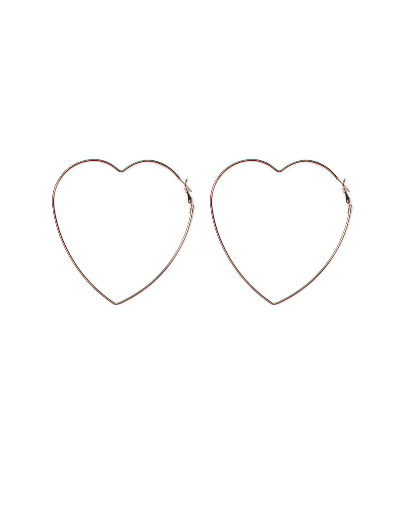 Hologram Silver Tone Heart Hoop Statement Earrings