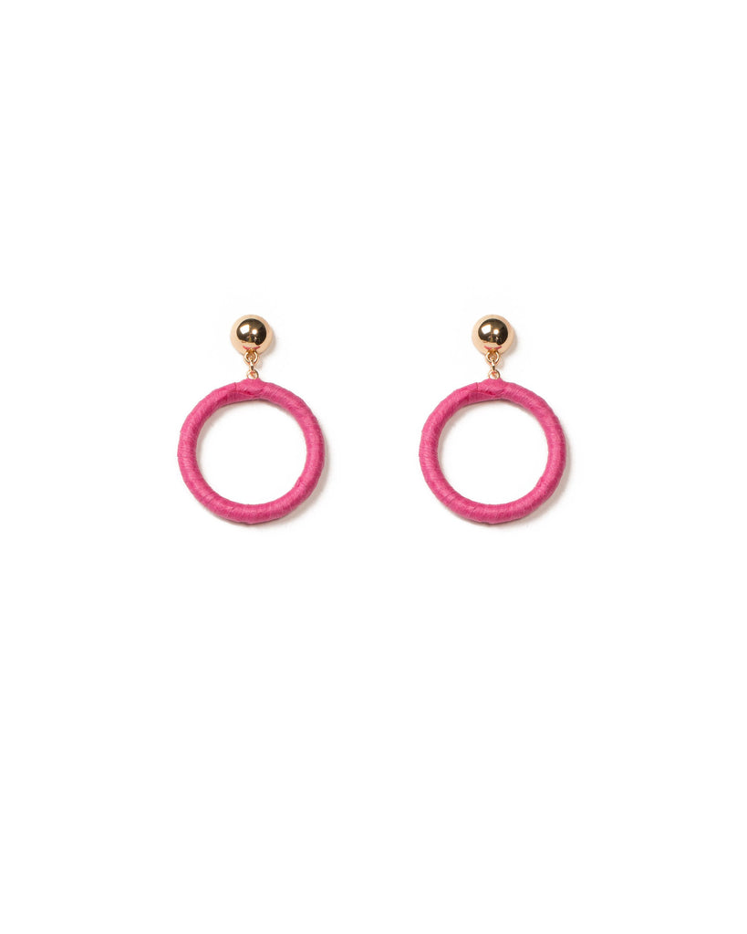 Pink Gold Tone Fabric Wrap Hoop Earrings