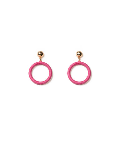 Pink Gold Tone Fabric Wrap Hoop Earrings