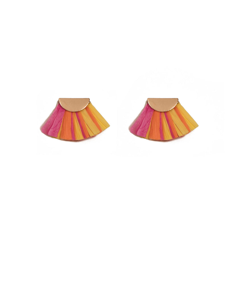 Multi Colour Gold Tone Mini Raffia Stud Earrings